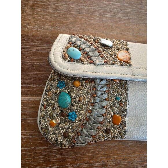 Mary Frances Clutch Womens Medium Ivory Turquoise Stones Boho Southwestern Chic - Picture 3 of 10